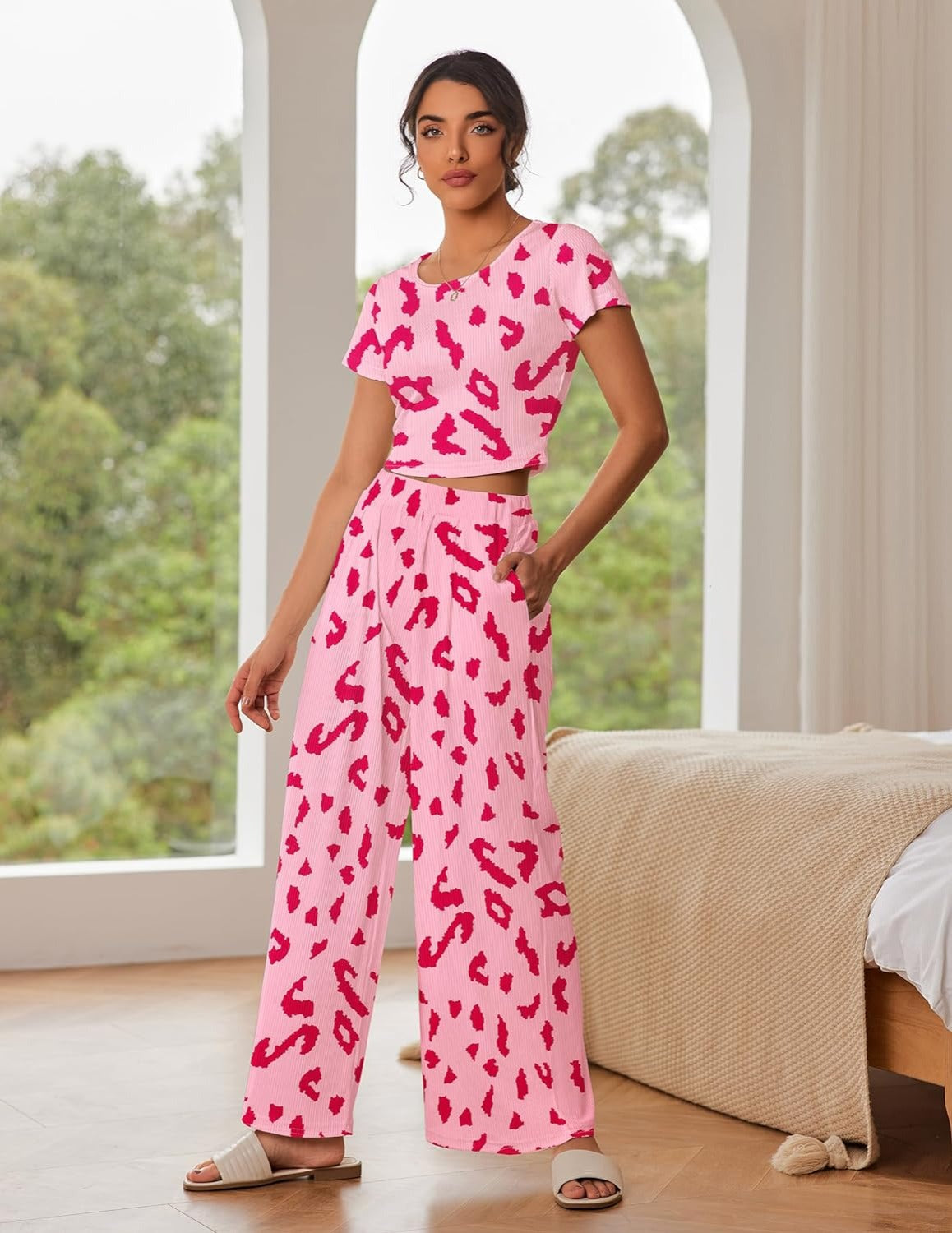 Printed Short Sleeve Lounge Sets-Original PajamasPrinted Short Sleeve Lounge Sets - Image 4