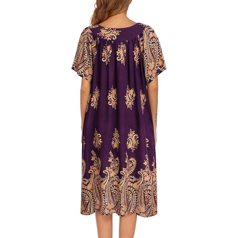 Floral Print House Dress Short Sleeve Nightgown For Women