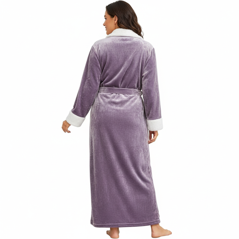 Long Fleece Shawl Collar Design Bathrobe For Women