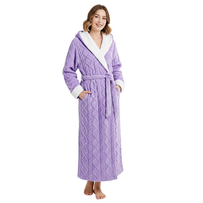 Hooded Fleece Full Length Bathrobe For Women