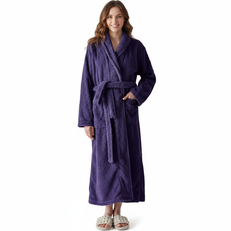 Fleece Shawl Collar Design Bathrobe For Women