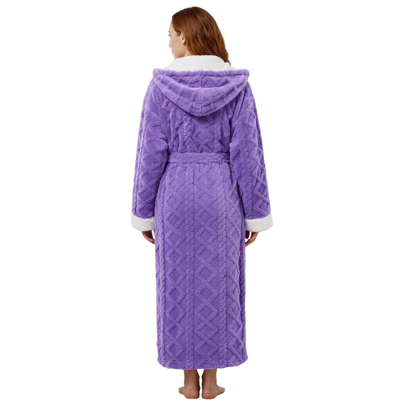 Long Hooded Fleece Bathrobe For Women
