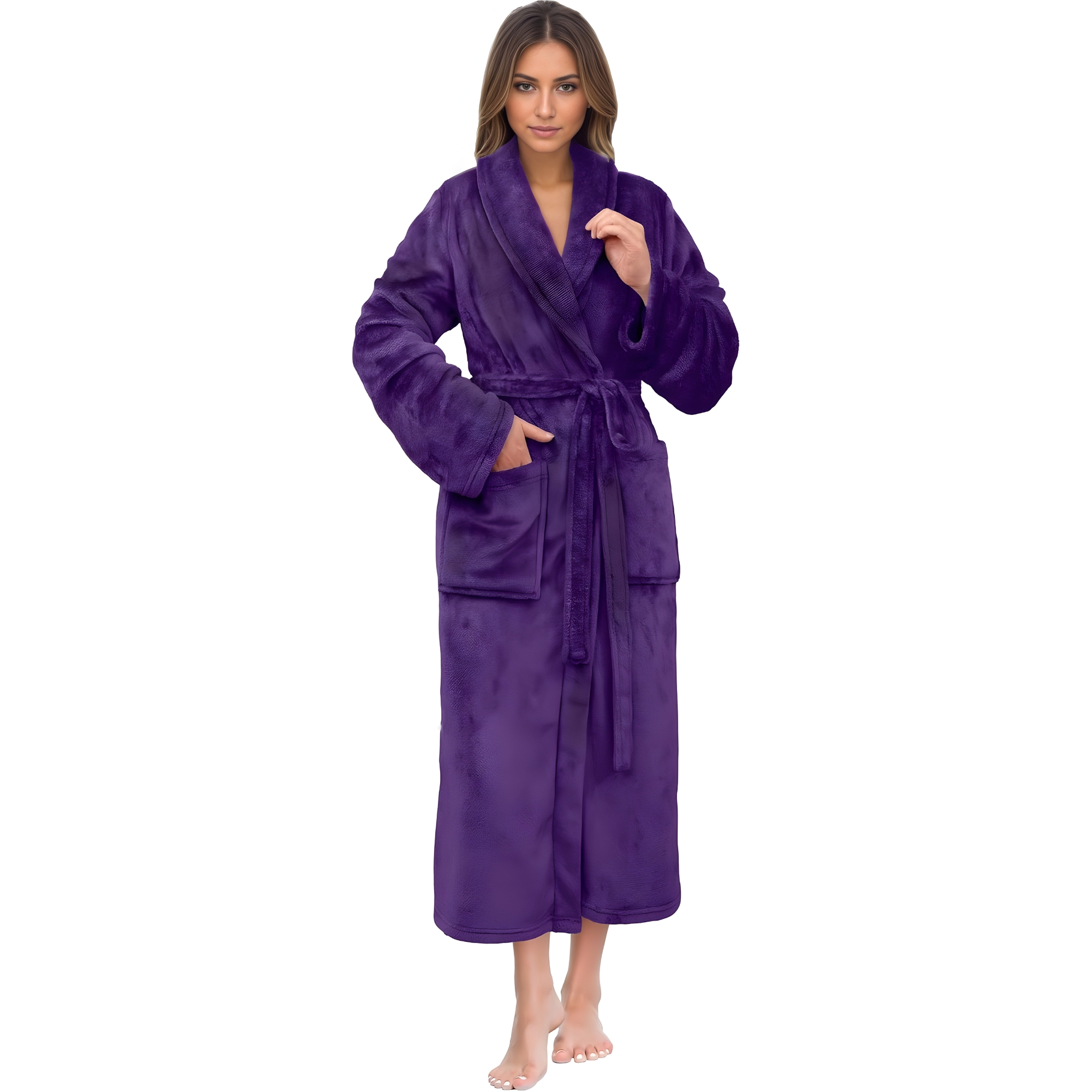 Soft Plush Fleece Long Bathrobe For Women Home Wear