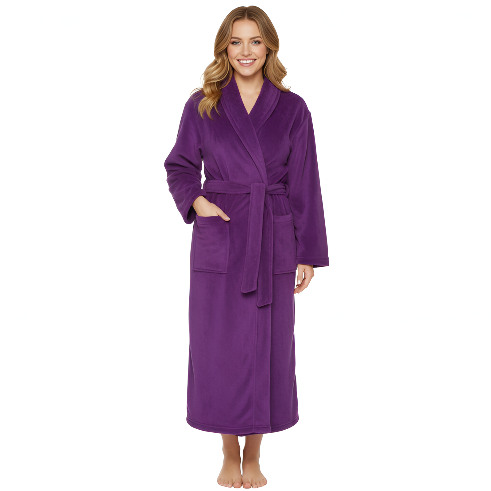 Soft Fleece Shawl Collar Design Long Fluffy Bathrobe