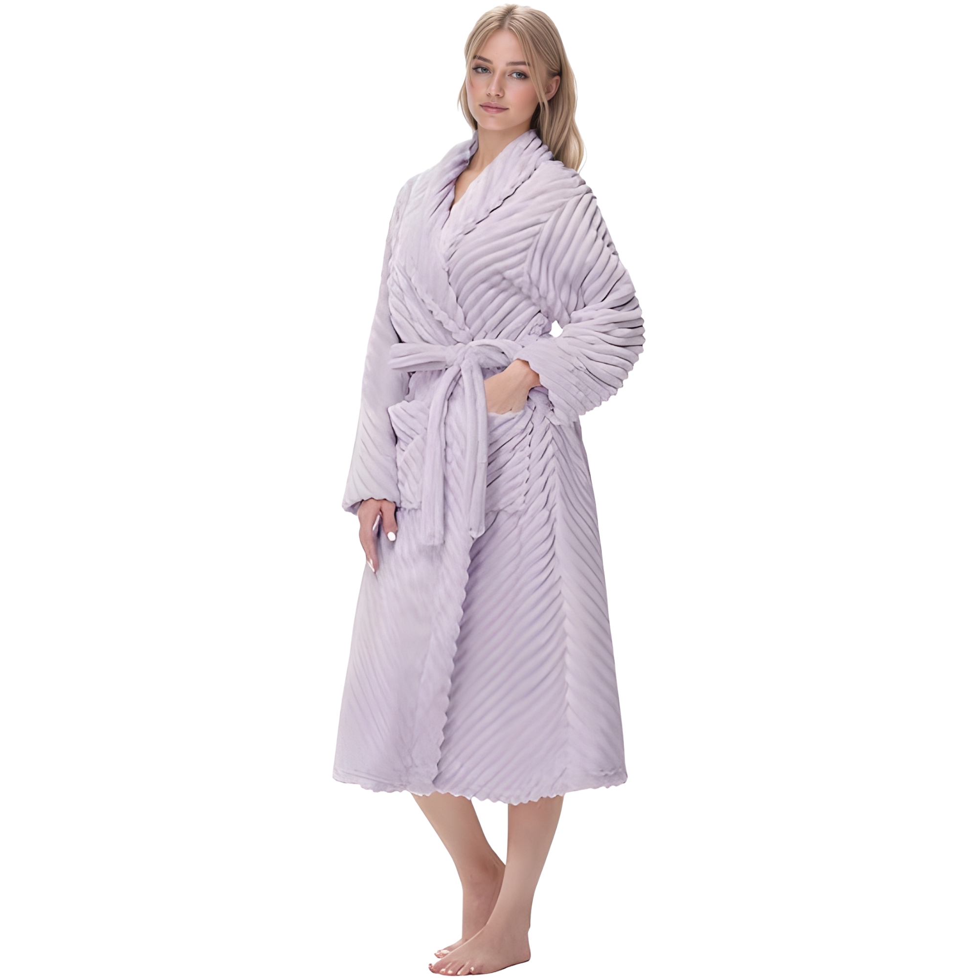 Soft Plush Fleece Long Bathrobe For Women Home Lounge