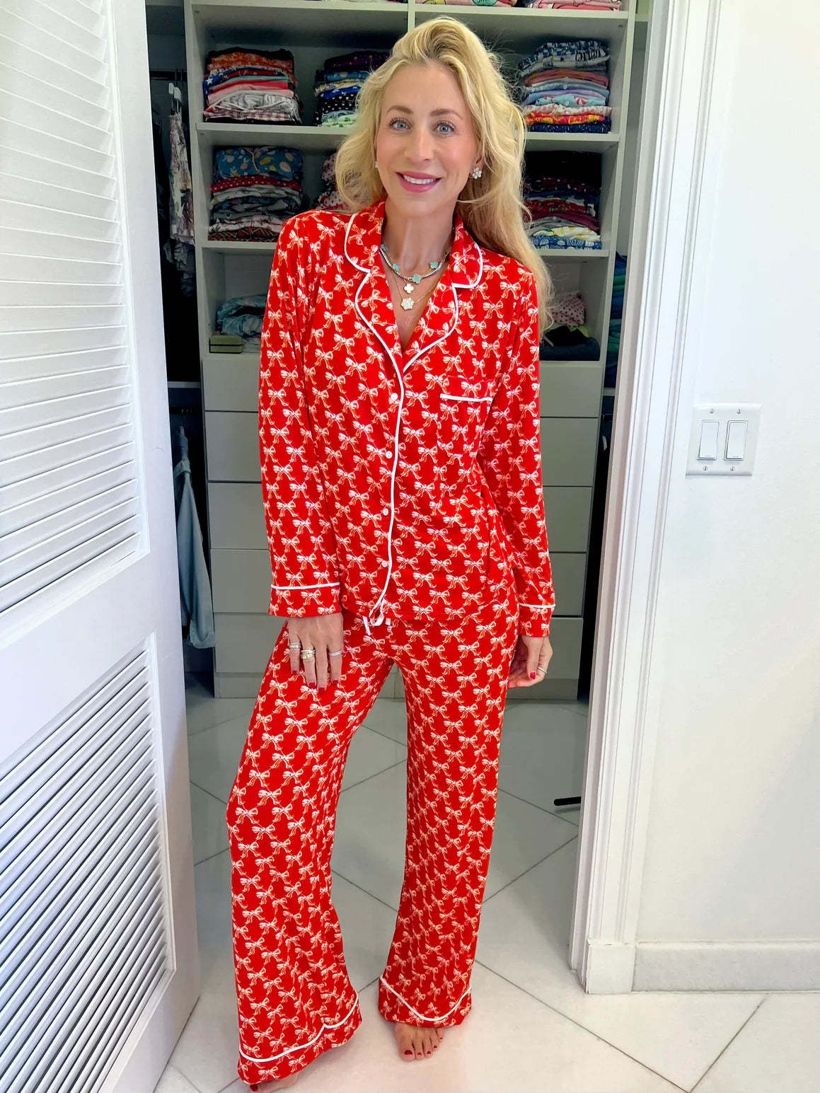 Bow Design Printed Pajama Set-Original Pajamas