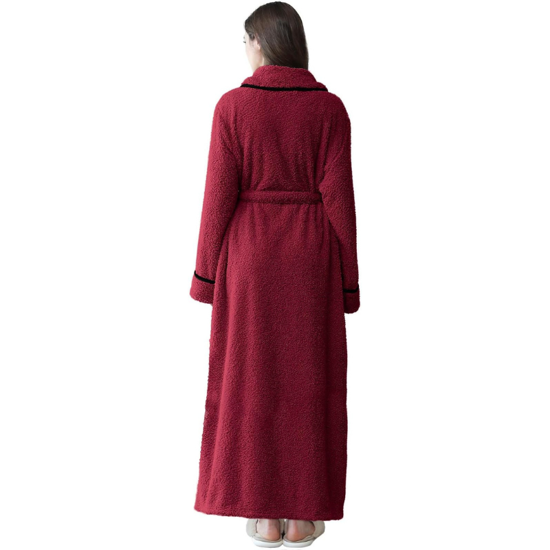 Long Fleece Shawl Collar Design Bathrobe For Women