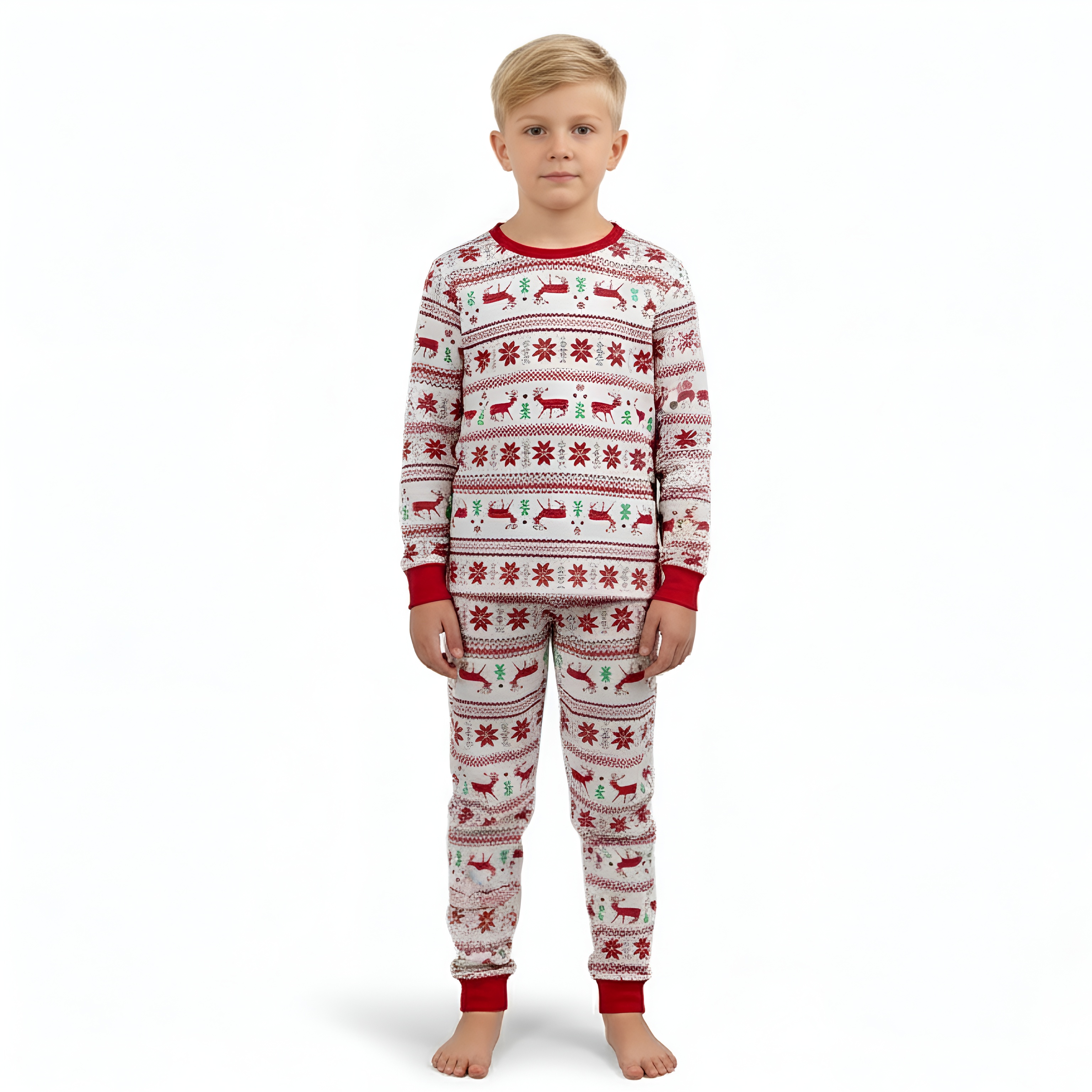 Reindeer And Snow Design Matching Family Christmas Pajamas 