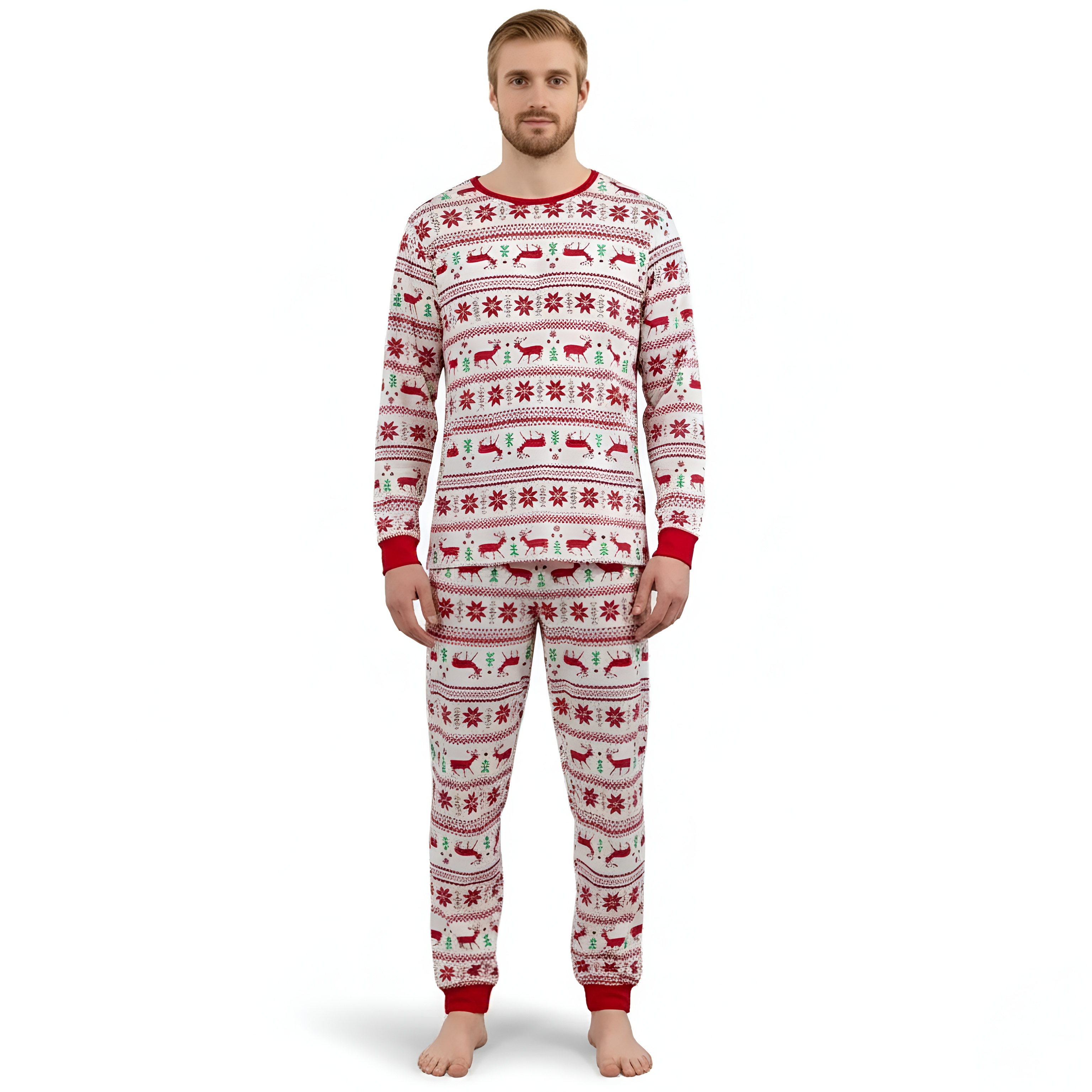 Reindeer And Snow Design Matching Family Christmas Pajamas 
