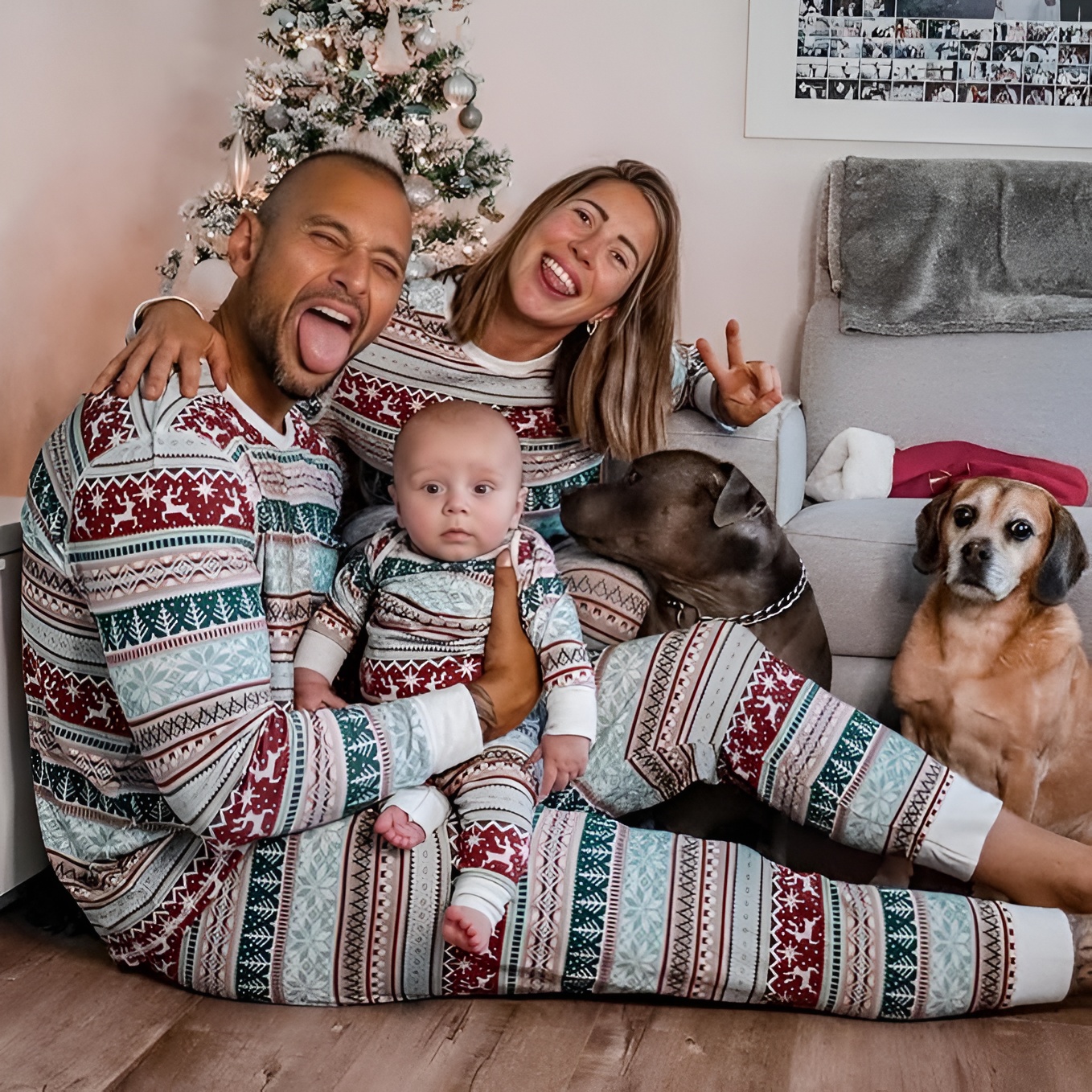 Reindeer And Snowflake Fair Isle Printed Family Matching Christmas Pajama Set