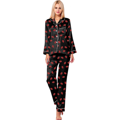 Elegant Long Sleeve Printed Satin Pajama Set-Original Pajamas