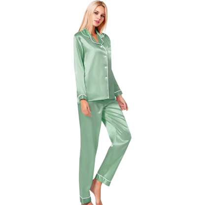 Long Sleeve Button Down Satin Pajama Set-Original Pajamas