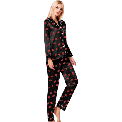 Elegant Long Sleeve Printed Satin Pajama Set-Original Pajamas