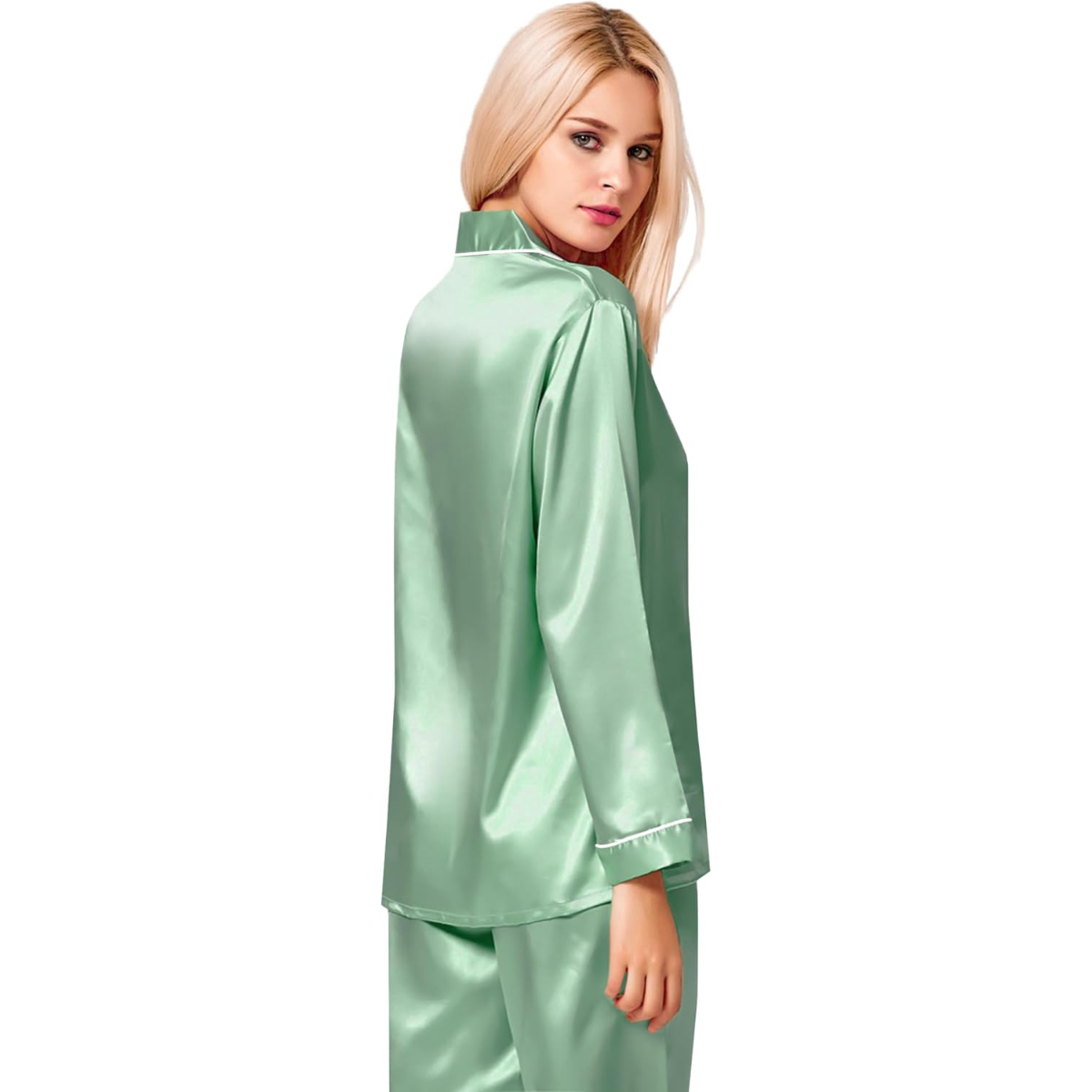Long Sleeve Button Down Satin Pajama Set-Original PajamasLong Sleeve Button Down Satin Pajama Set - Image 5