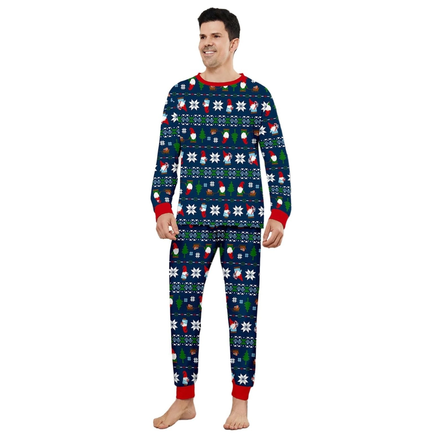 Santa Gnome And Snowflake Pattern Family Matching Christmas Pajama Set