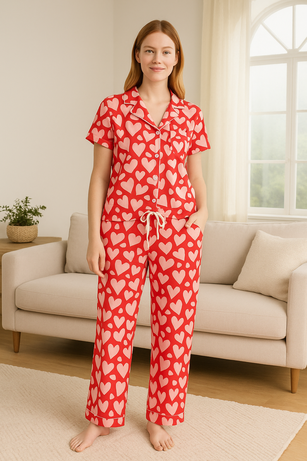 Women's Dreamy Soft Collection Notch Collar Short Sleeve Knit Top And Pajama Set-Original Pajamas