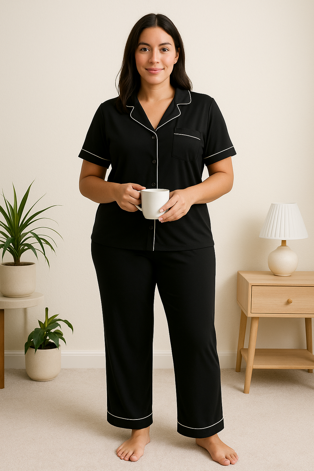 Women's Dreamy Soft Collection Notch Collar Short Sleeve Knit Top And Pajama Set-Original Pajamas