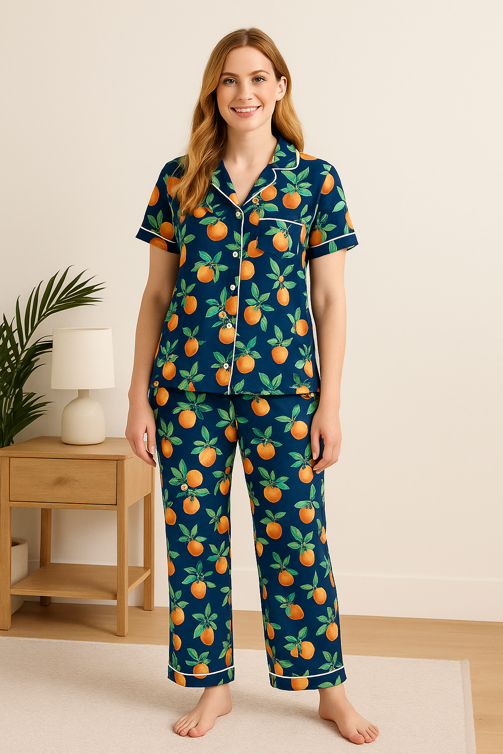 Women's Dreamy Soft Collection Notch Collar Short Sleeve Knit Top And Pajama Set-Original Pajamas