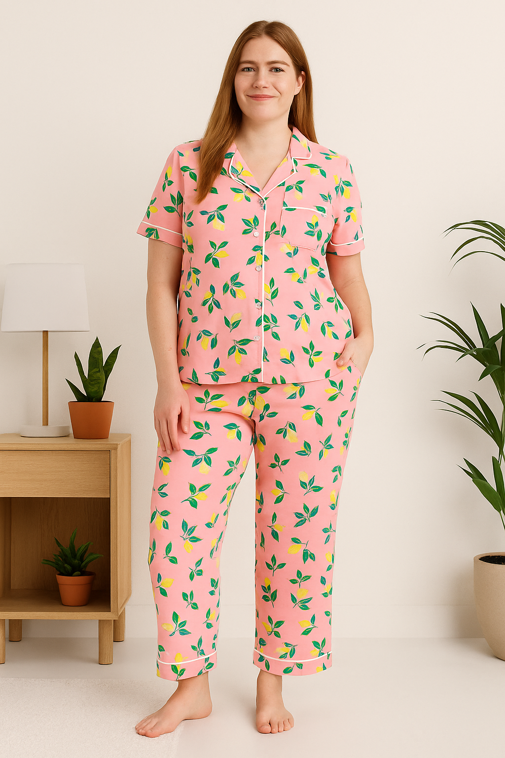 Women's Dreamy Soft Collection Notch Collar Short Sleeve Knit Top And Pajama Set-Original Pajamas