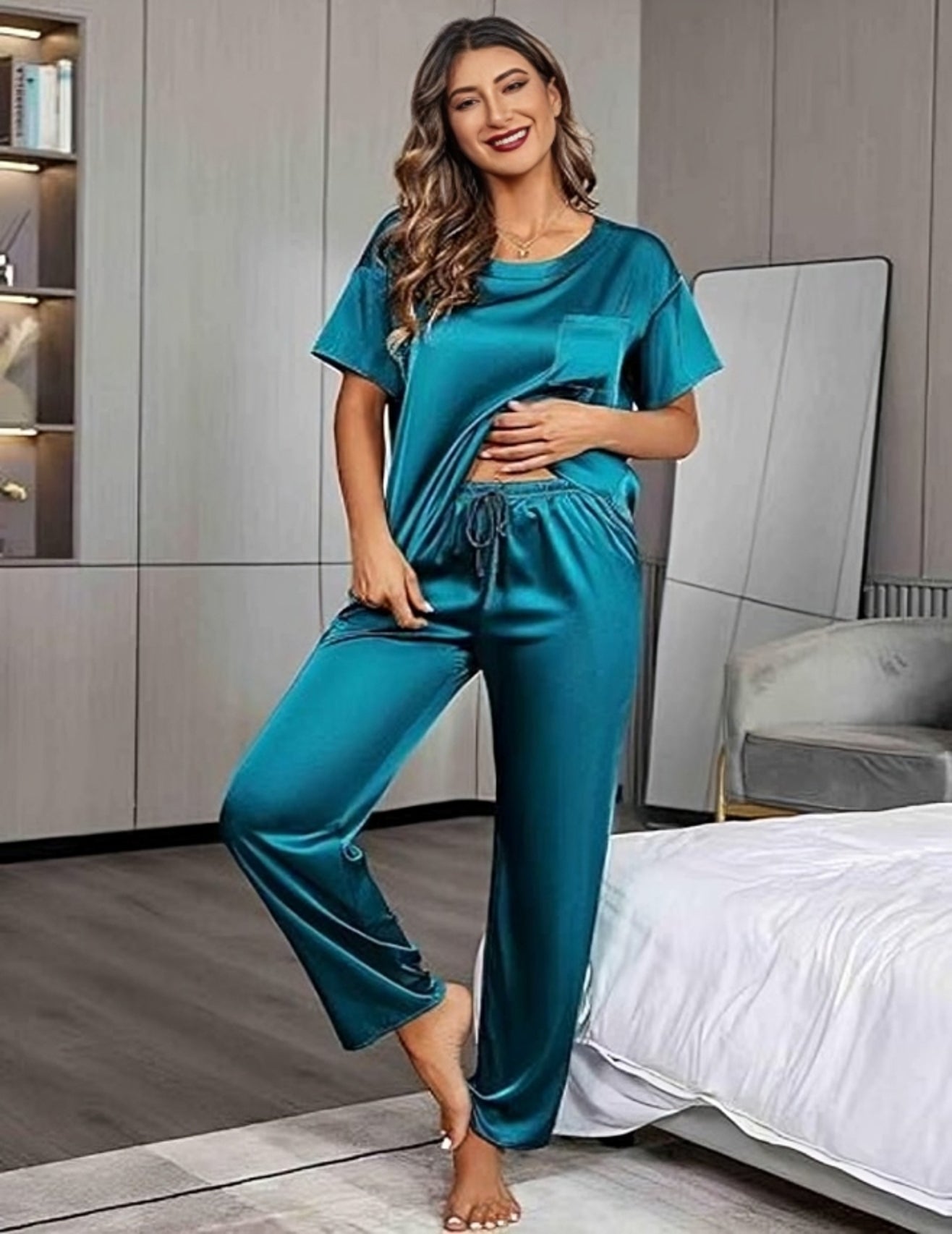 Short Sleeve Shirt With Long Pajama Pant Set-Original Pajamas