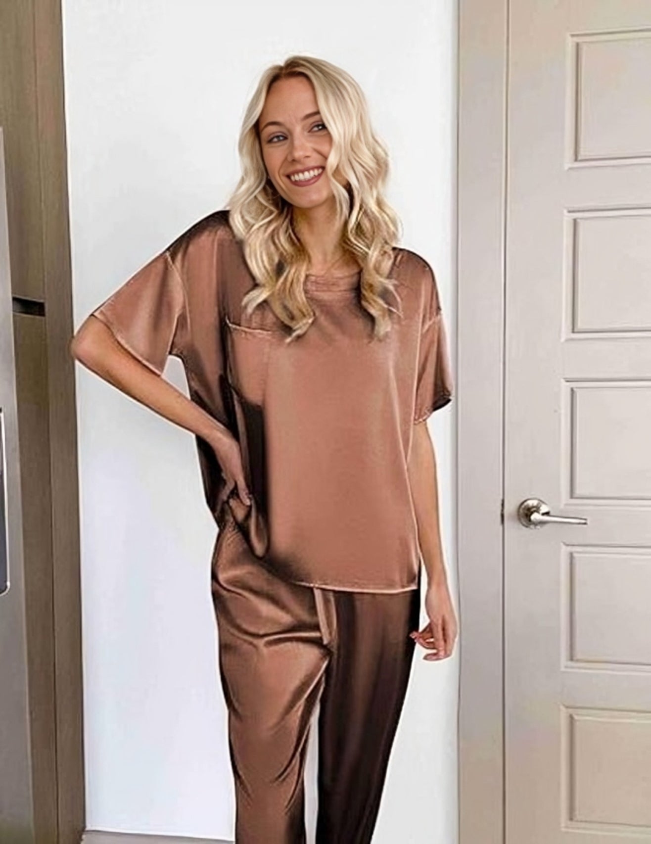 Short Sleeve Shirt With Long Pajama Pant Set-Original Pajamas