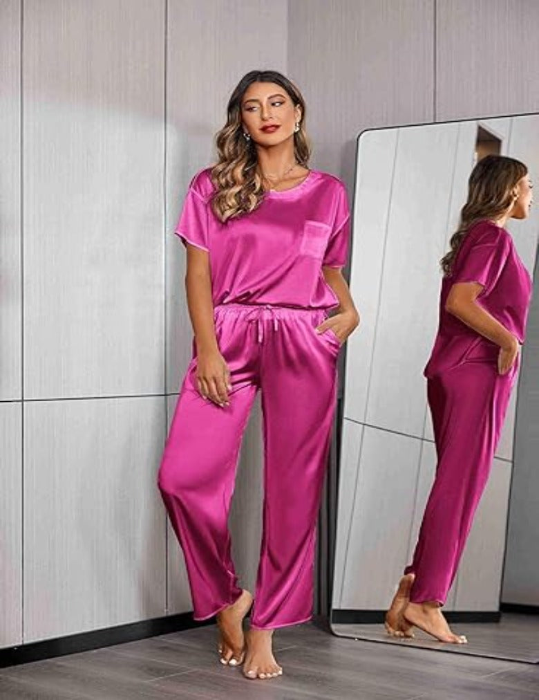 Short Sleeve Shirt With Long Pajamas Set-Original Pajamas