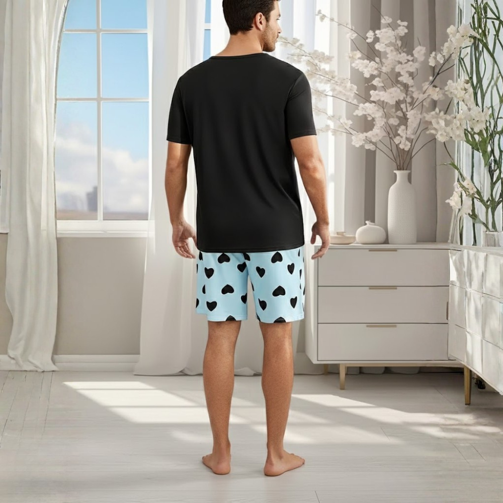 Short Sleeve Printed Two Piece Matching Pajama Set For Couple