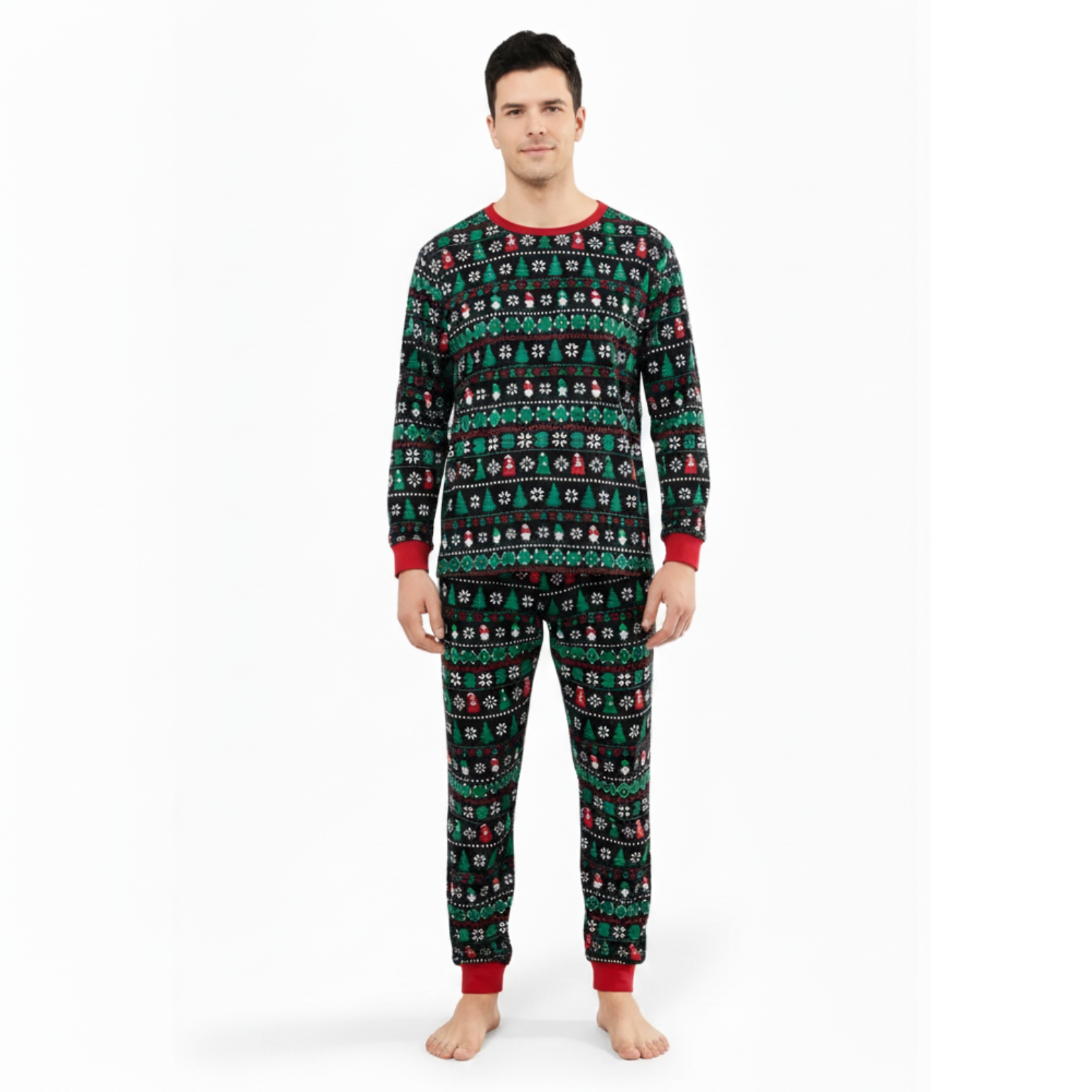 Snowflake And Candy Cane Printed Family Matching Christmas Pajama Set