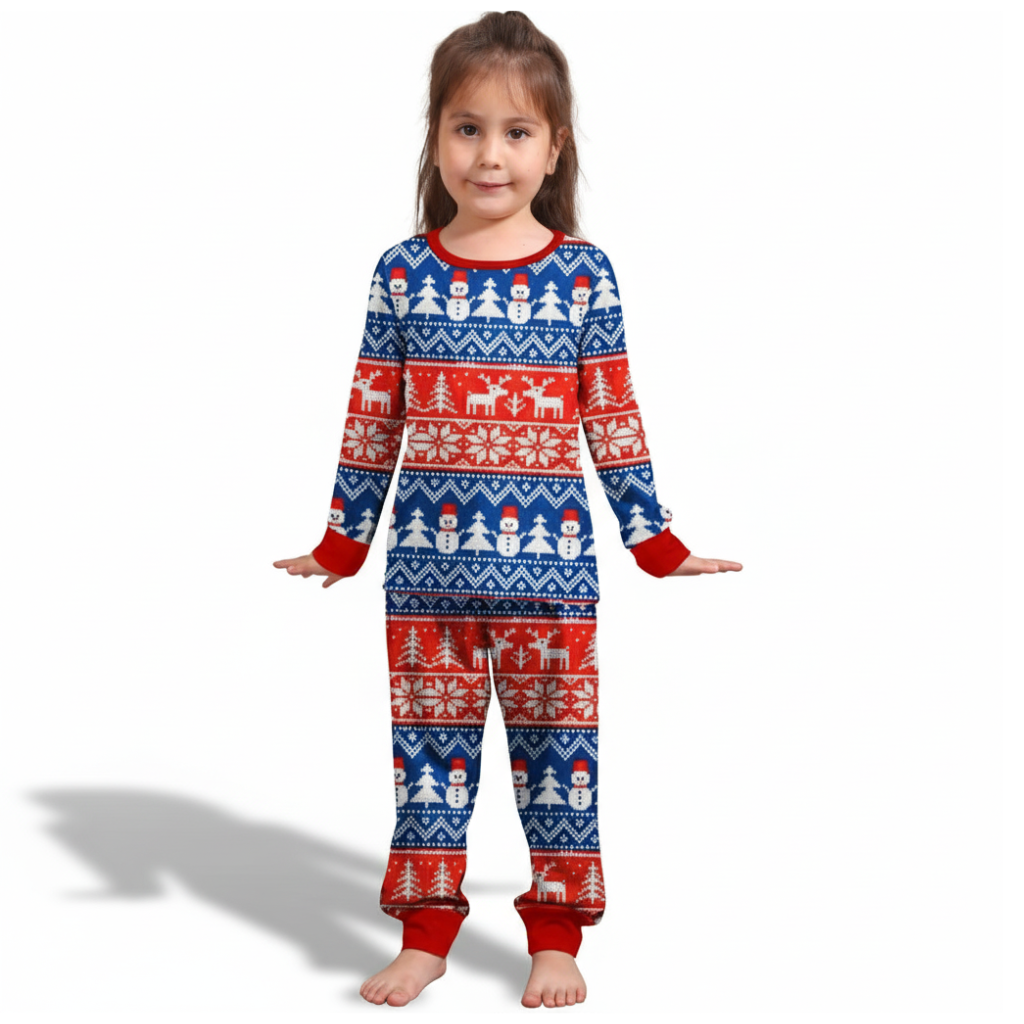 Snowman Design Matching Family Christmas Pajamas With Long Sleeve Tops And Loungewear
