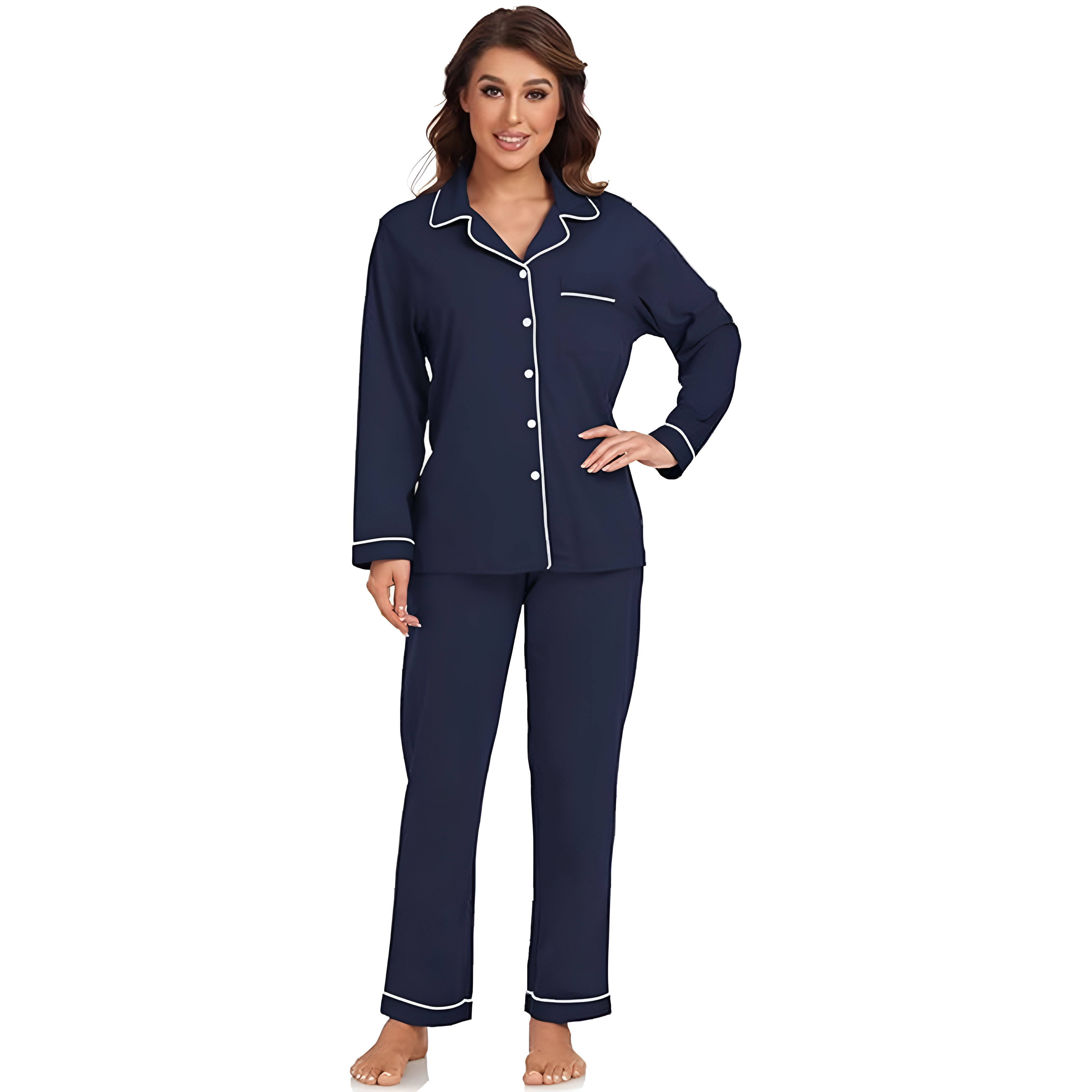 Soft Long Sleeve Button Down 2 Piece Pajama Set For Women