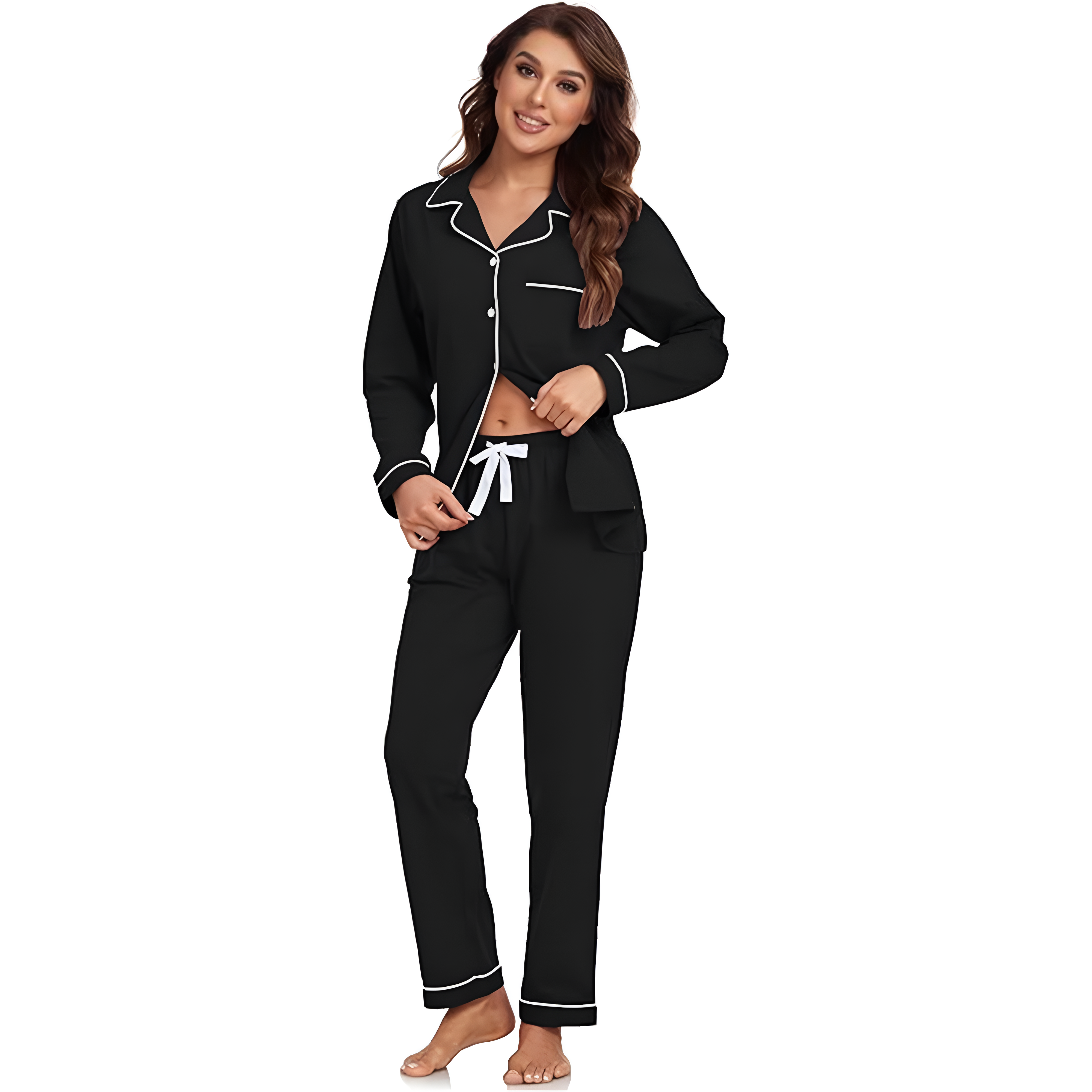 Soft Long Sleeve Button Down 2 Piece Pajama Set For Women