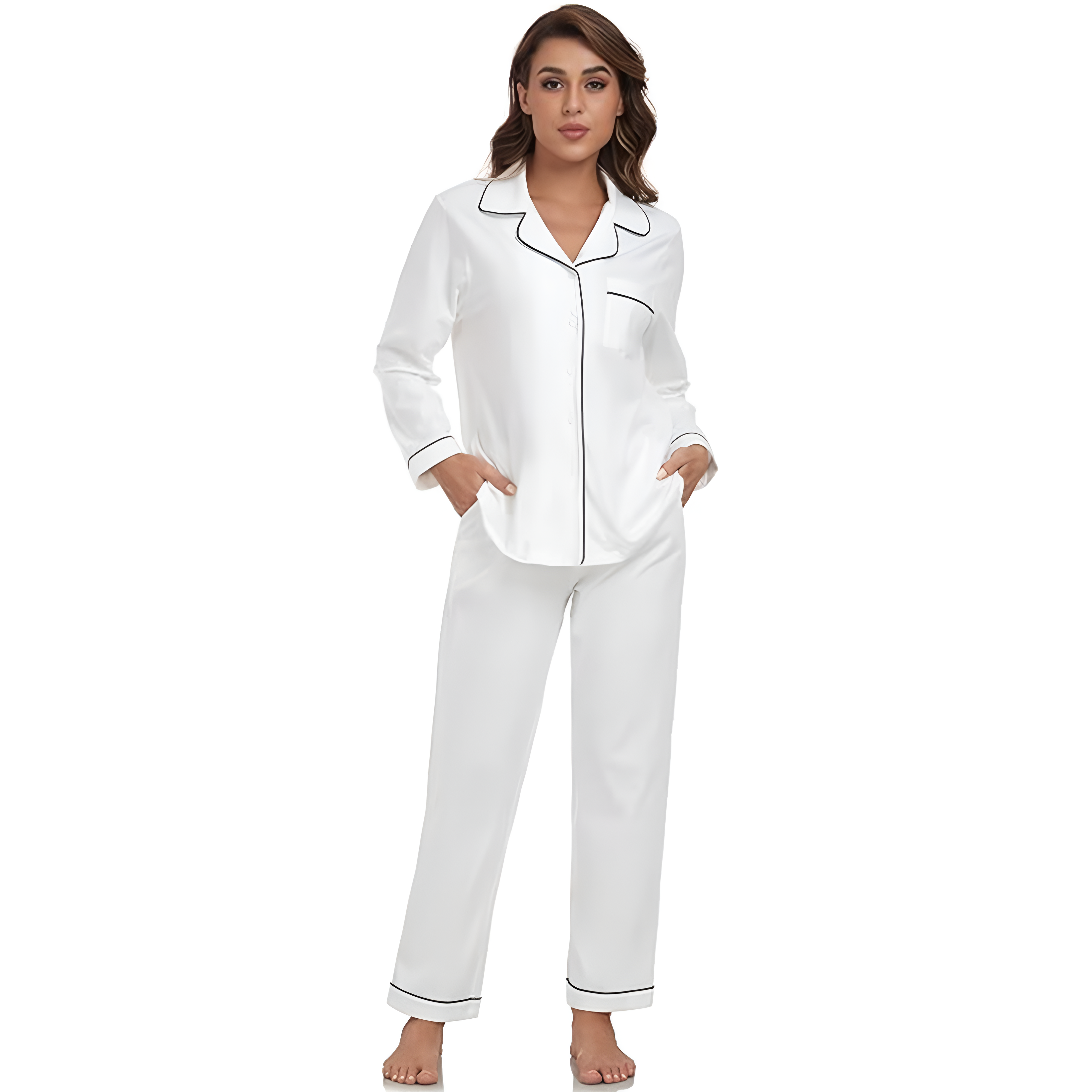 Soft Long Sleeve Button Down 2 Piece Pajama Set For Women