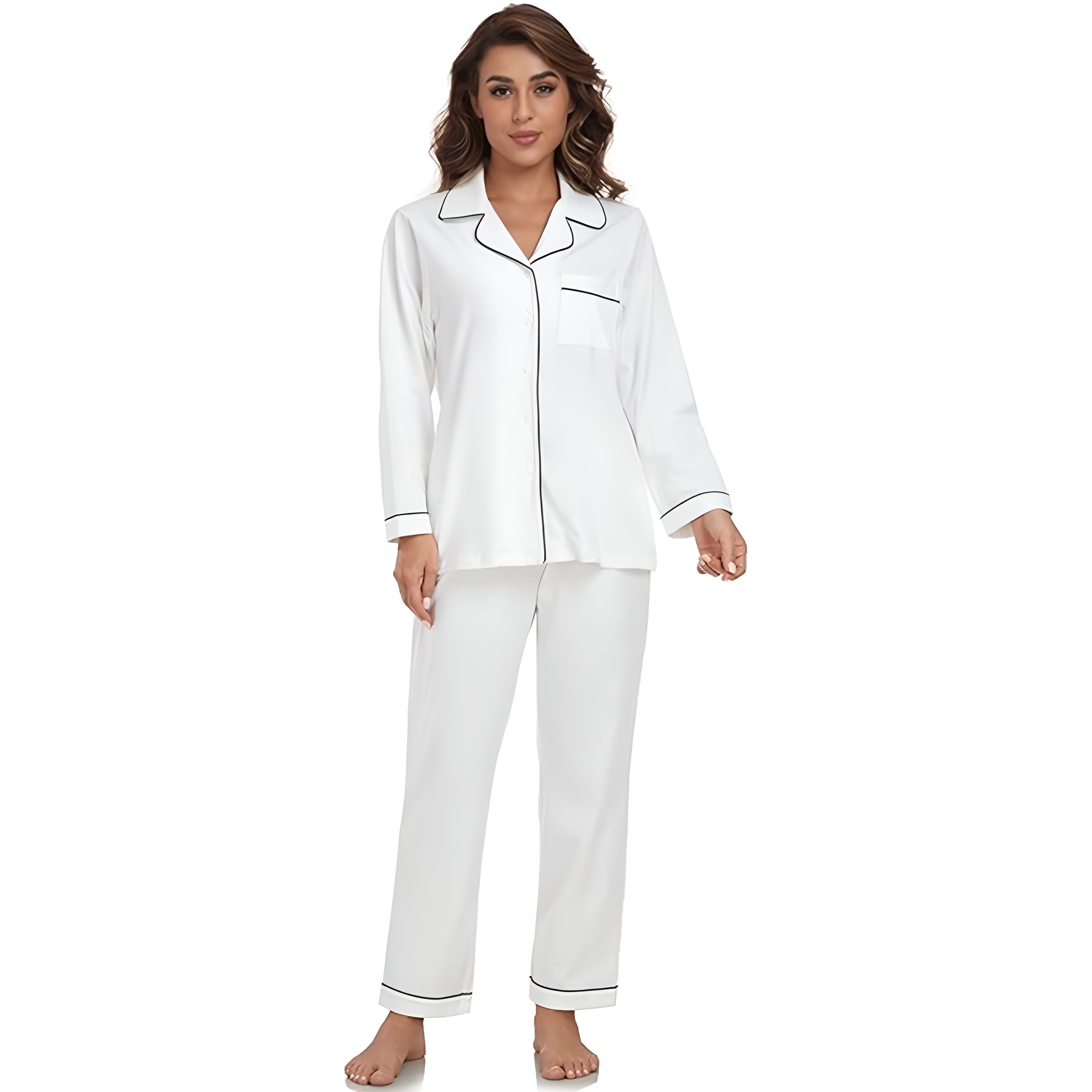Soft Long Sleeve Button Down 2 Piece Pajama Set For Women