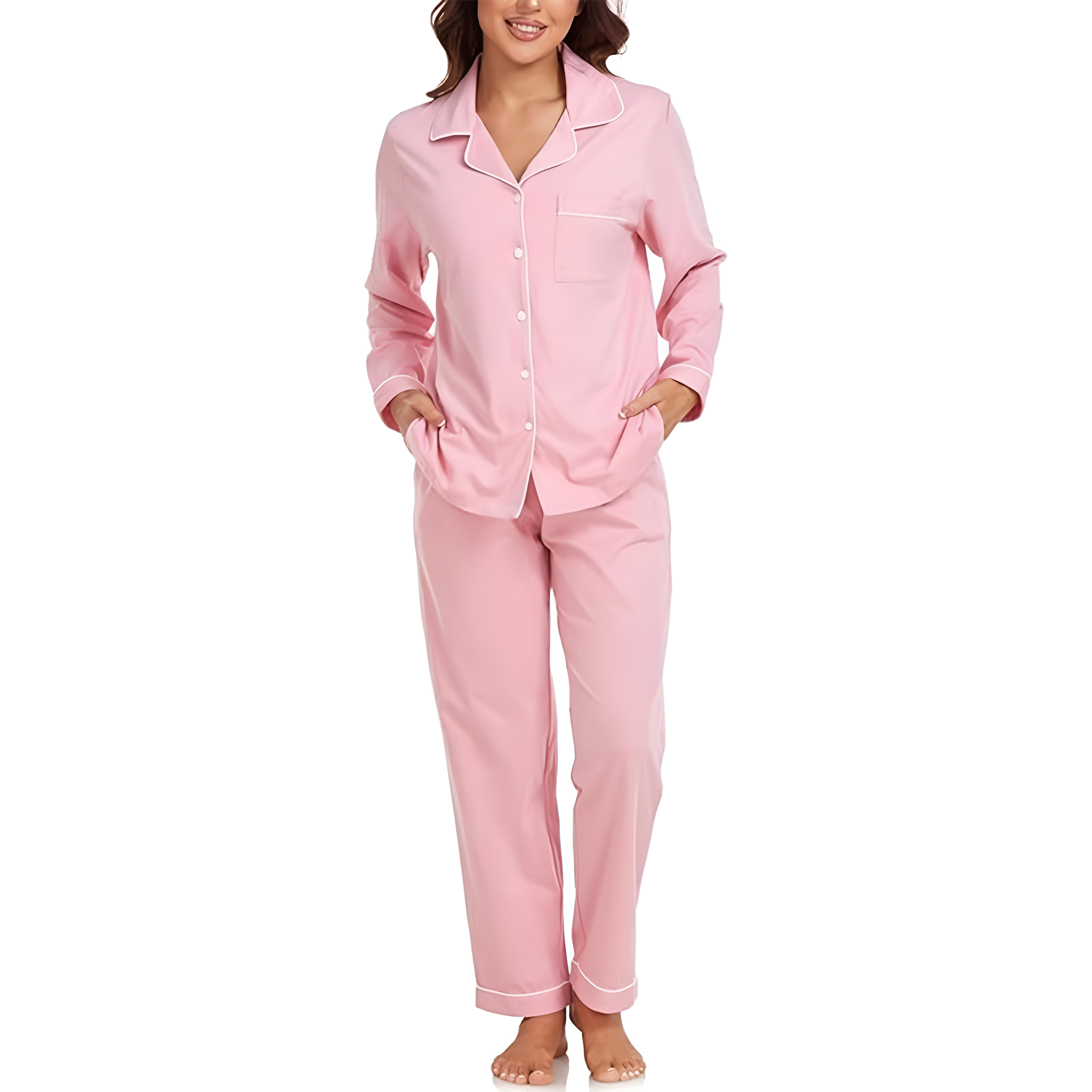 Soft Long Sleeve Button Down 2 Piece Pajama Set For Women