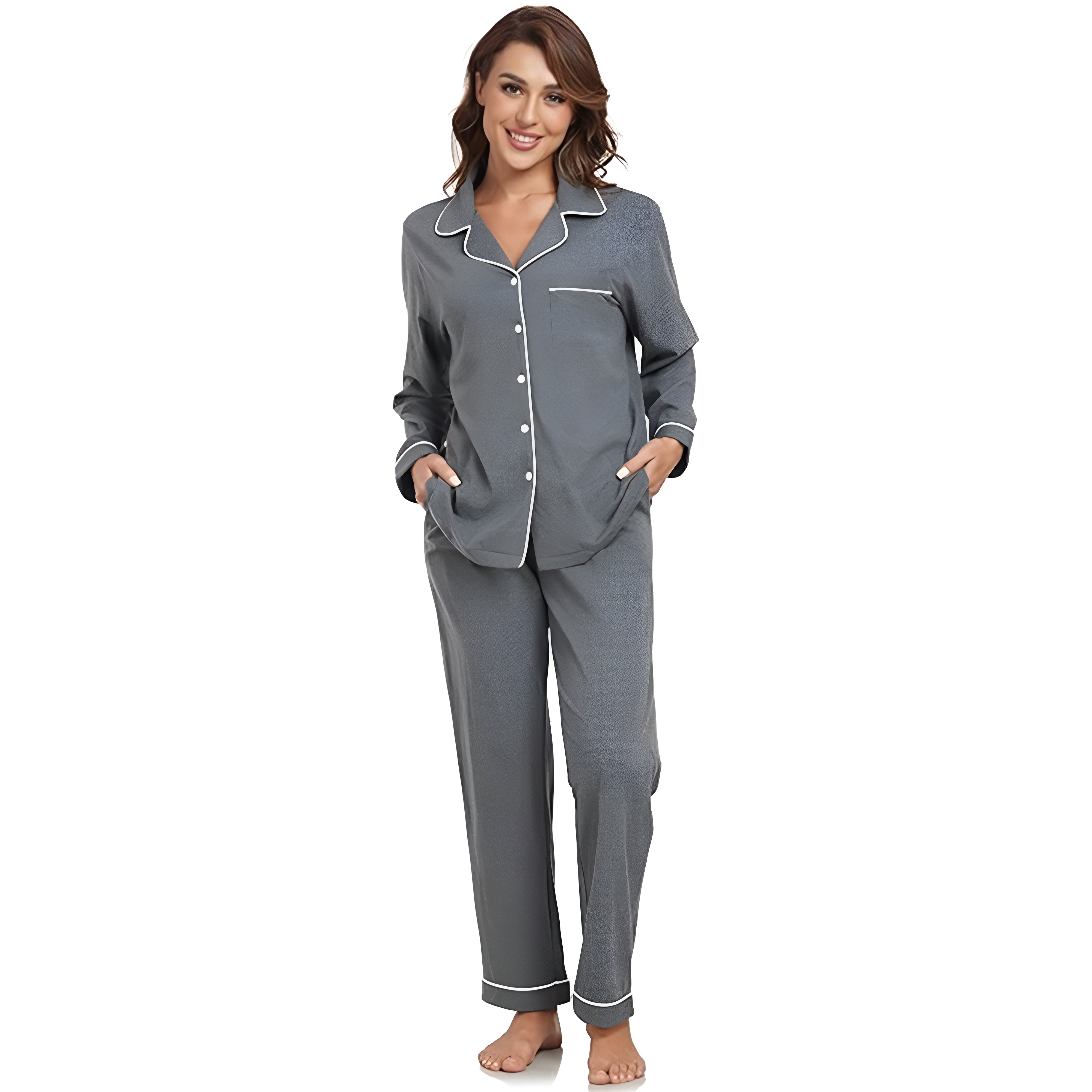 Soft Long Sleeve Button Down 2 Piece Pajama Set For Women