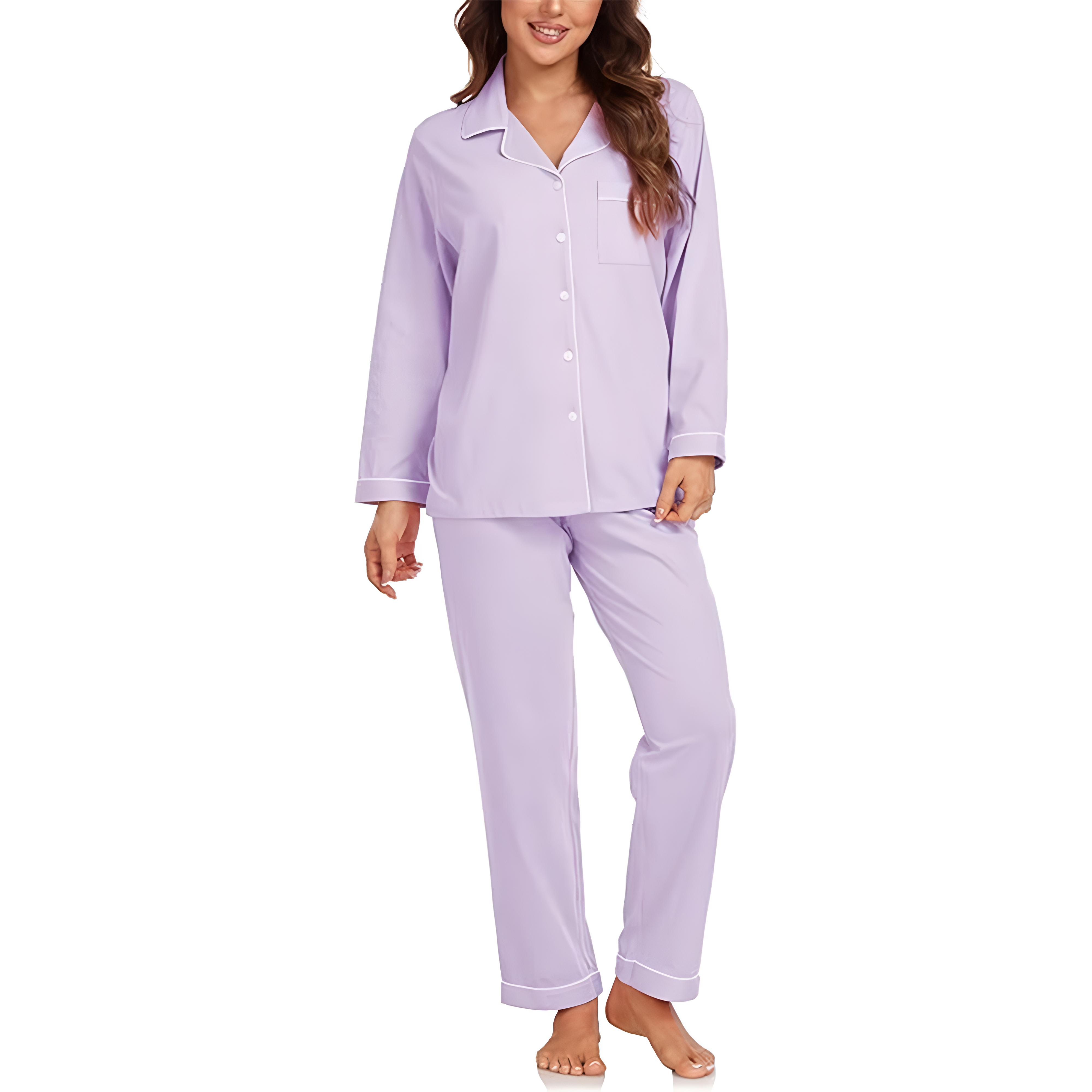 Soft Long Sleeve Button Down 2 Piece Pajama Set For Women