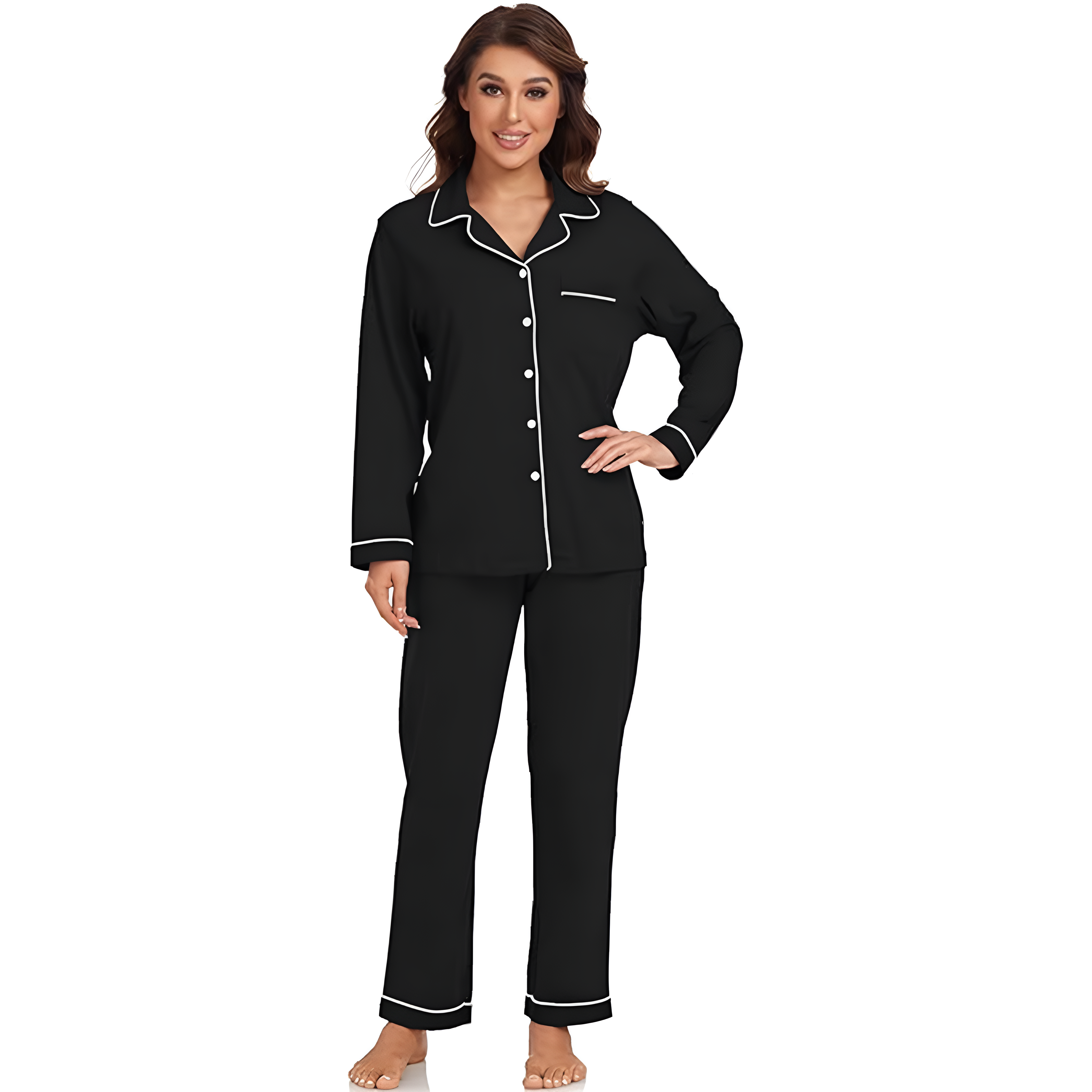 Soft Long Sleeve Button Down 2 Piece Pajama Set For Women