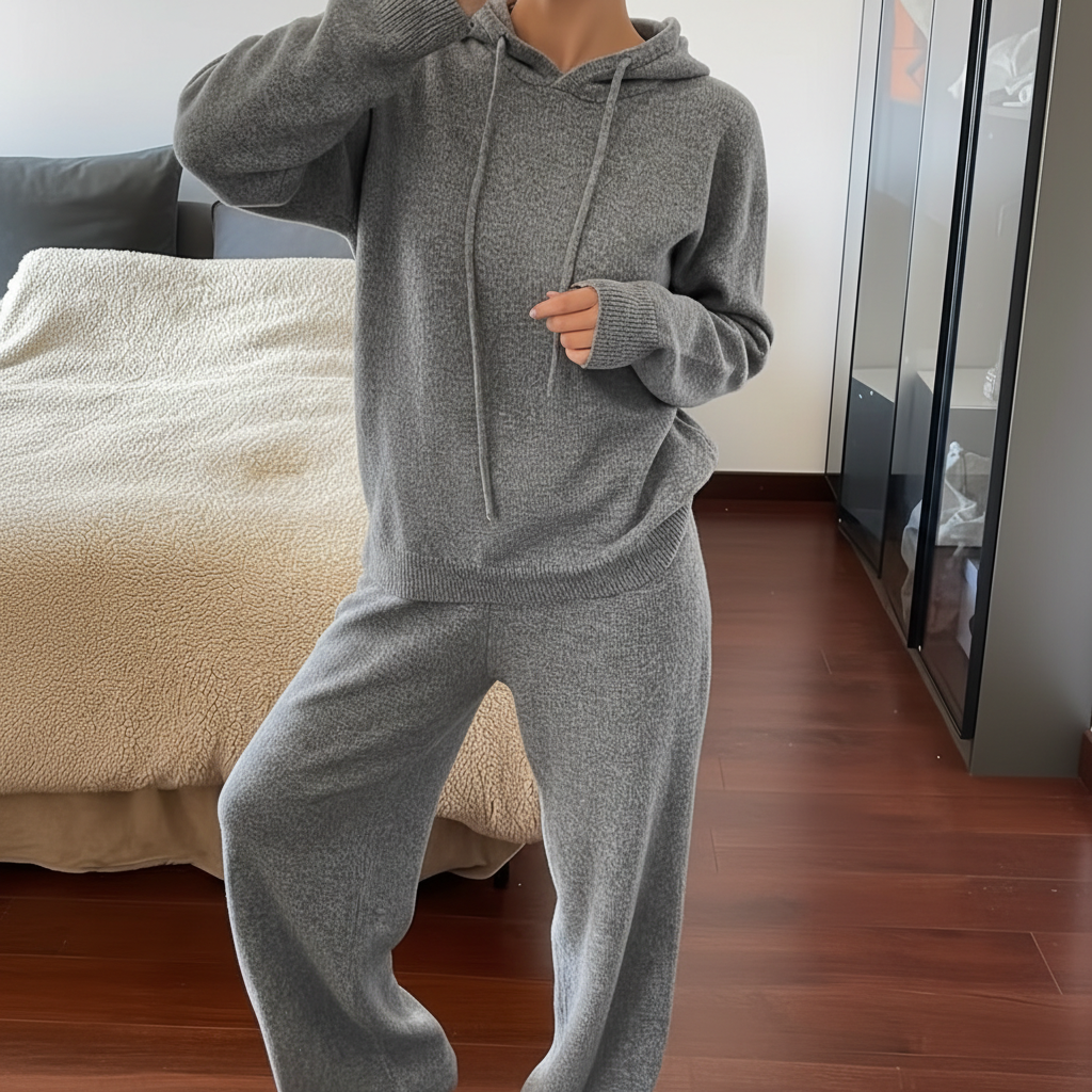 Solid Hooded Knit Top Pant Set