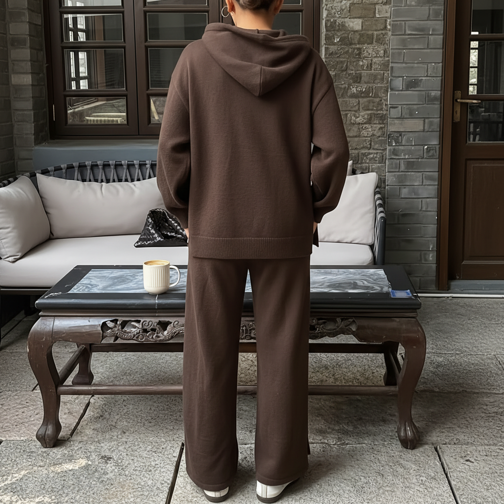 Solid Hooded Knit Top Pant Set