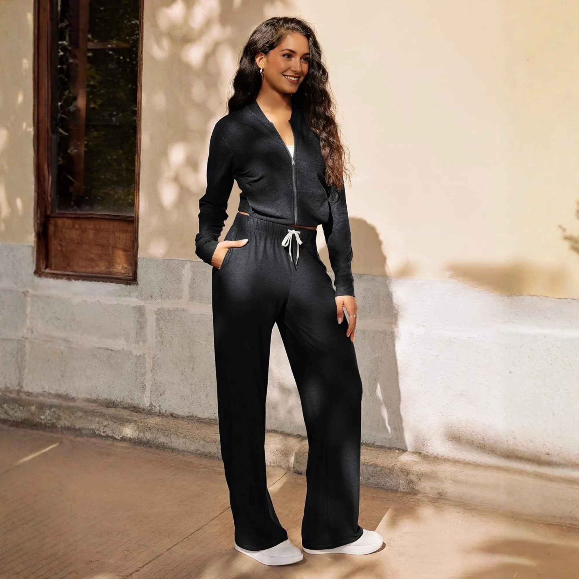 Straight Lounge Pants With Pockets For Women