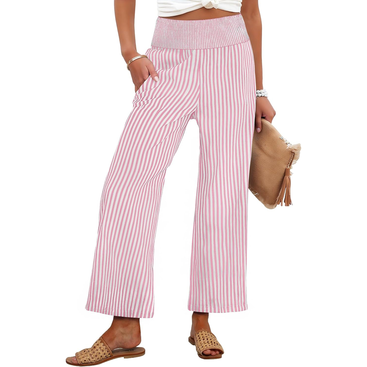 Striped Lounge Pants With Cropped Palazzo Design