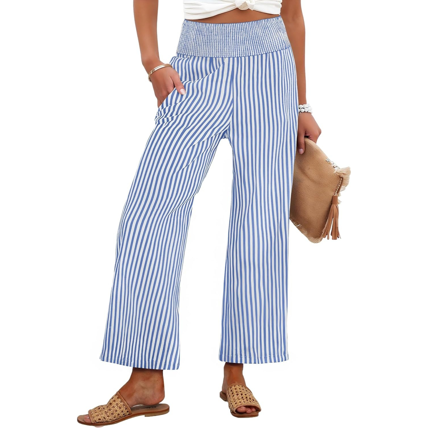 Striped Lounge Pants With Cropped Palazzo Design
