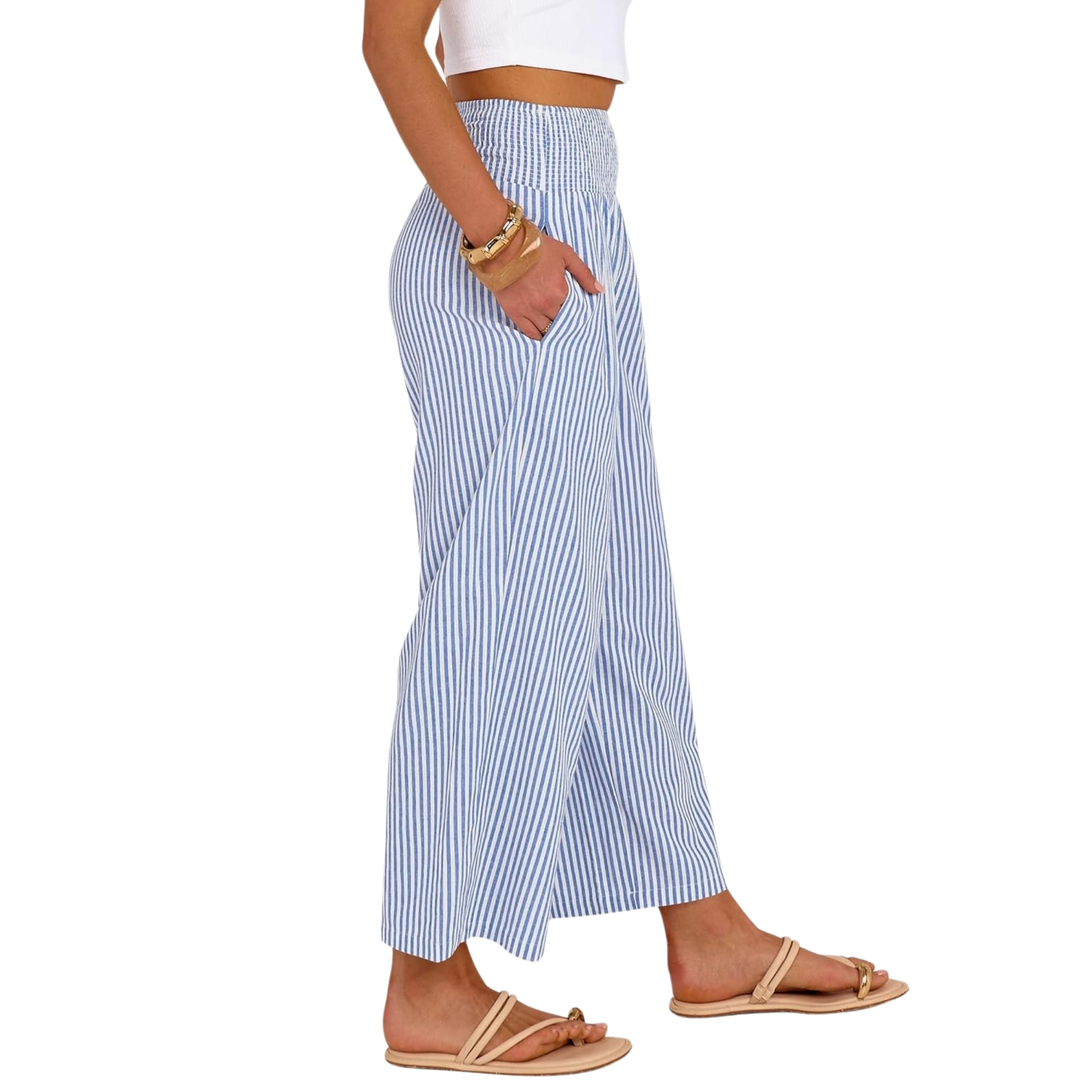 Striped Lounge Pants With Cropped Palazzo Design