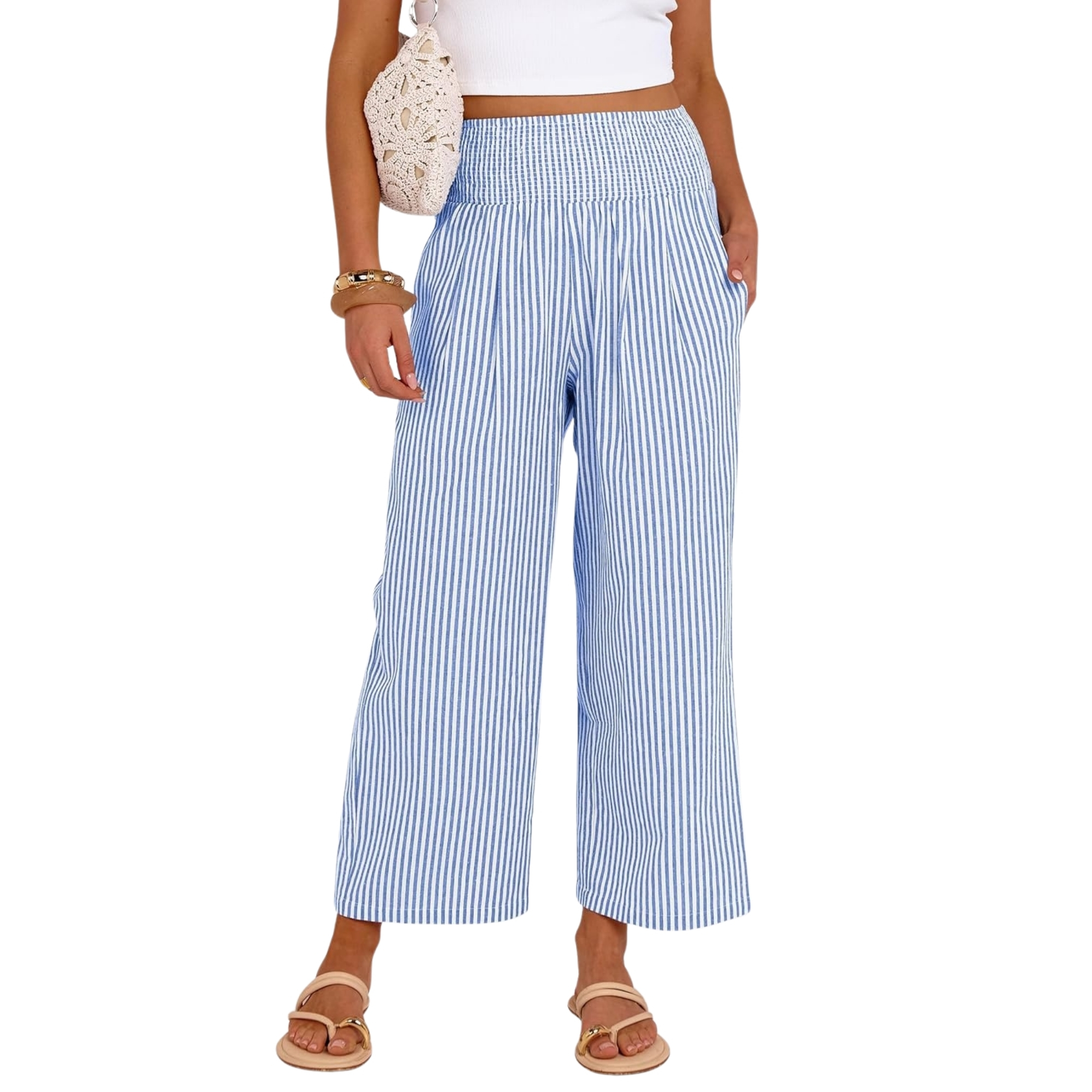 Striped Lounge Pants With Cropped Palazzo Design