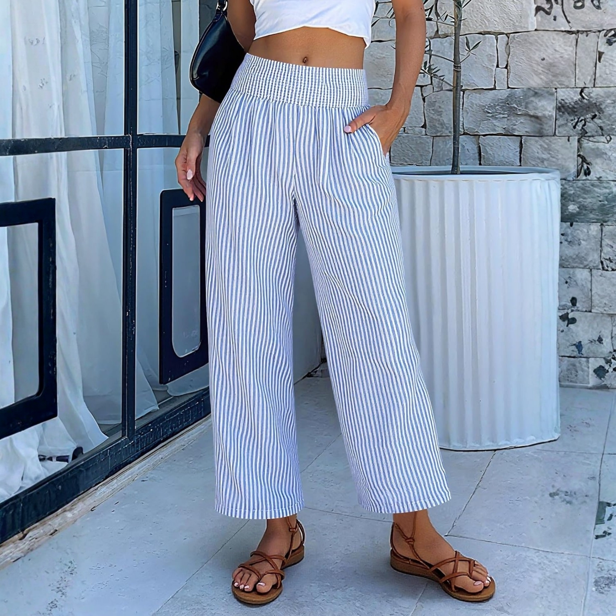 Striped Lounge Pants With Cropped Palazzo Design