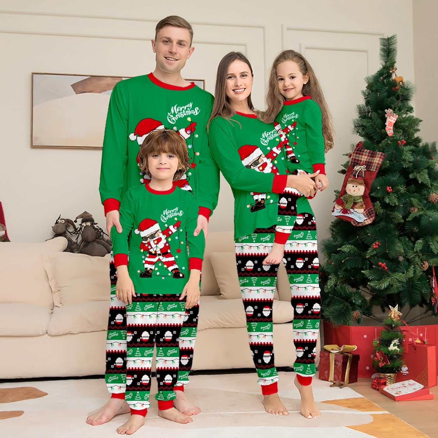 Swag Santa Design Matching Family Christmas Pajamas With Long Sleeve Tops And Loungewear