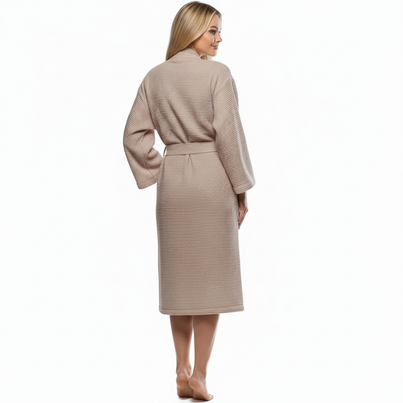 Lightweight Waffle Kimono Style Full Length Bathrobe