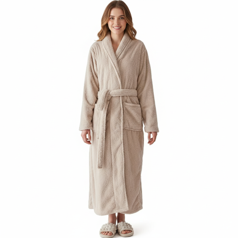 Fleece Shawl Collar Design Bathrobe For Women