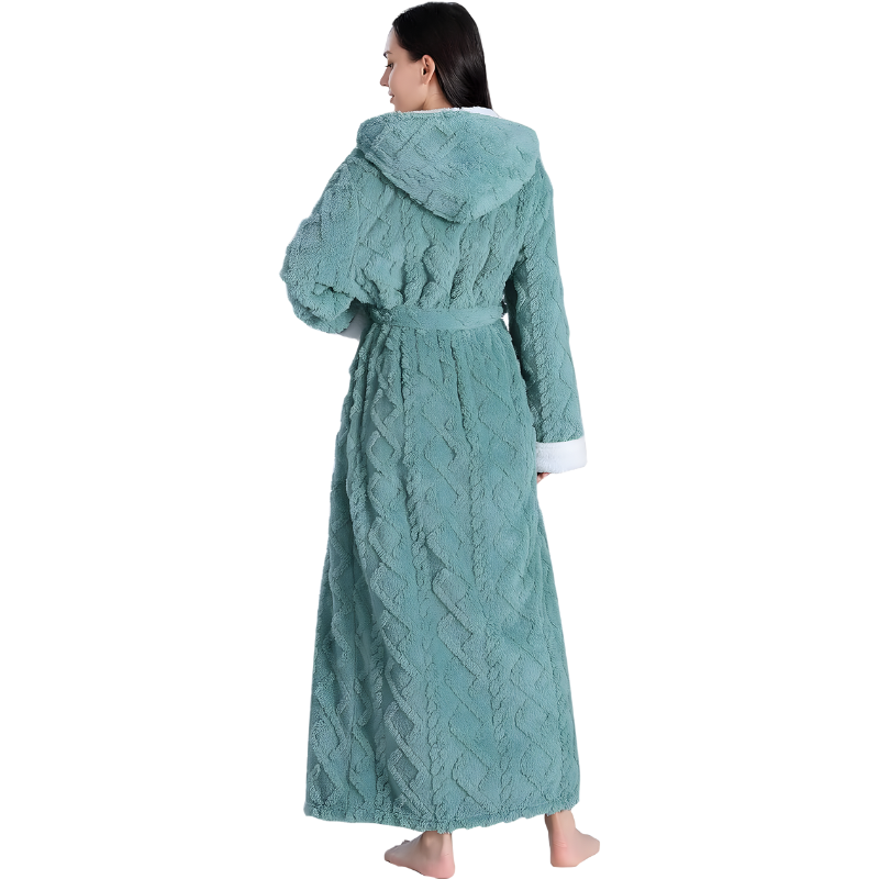Long Hooded Fleece Bathrobe For Women