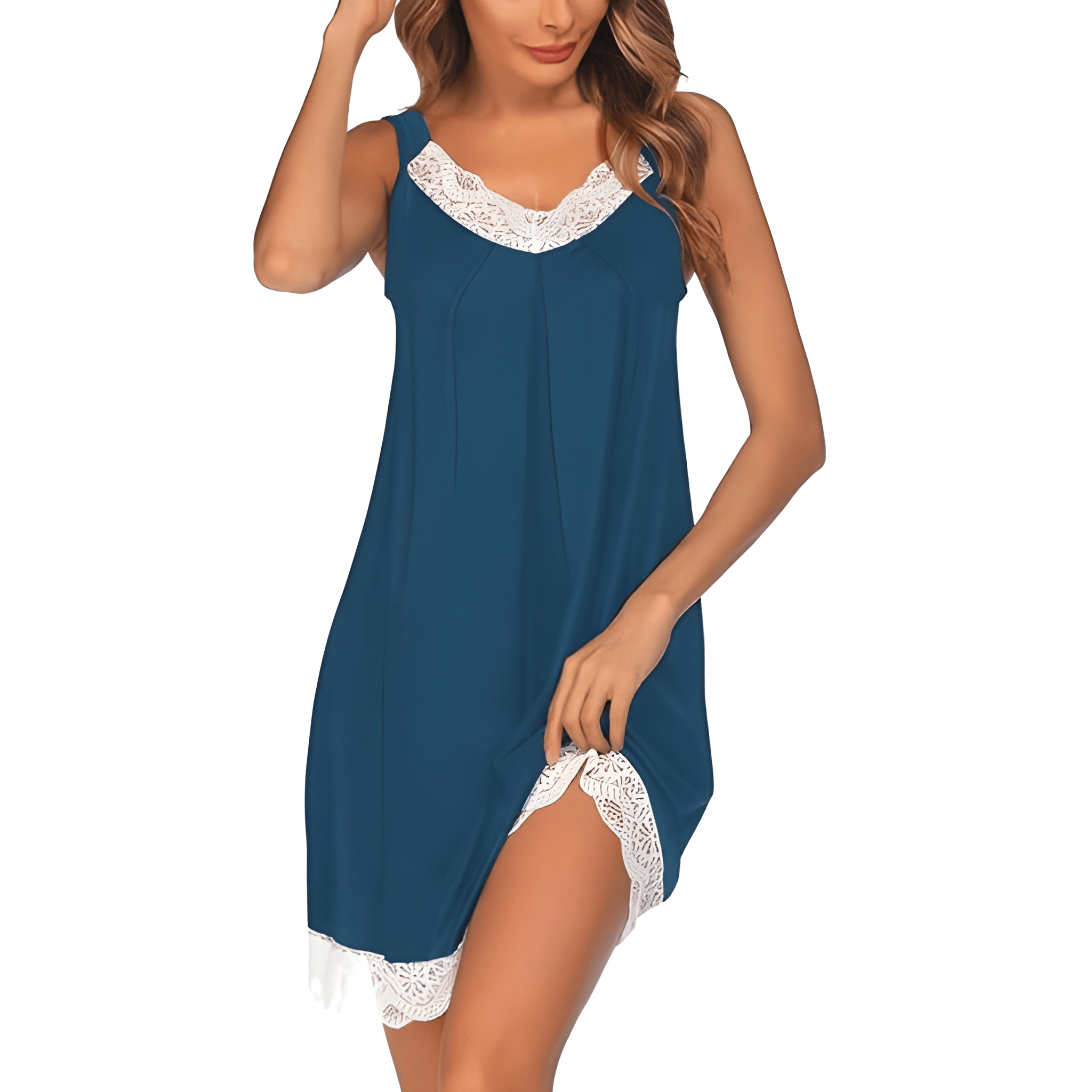 Lace Trim Sleeveless Chemise Nightgown Dress For Women